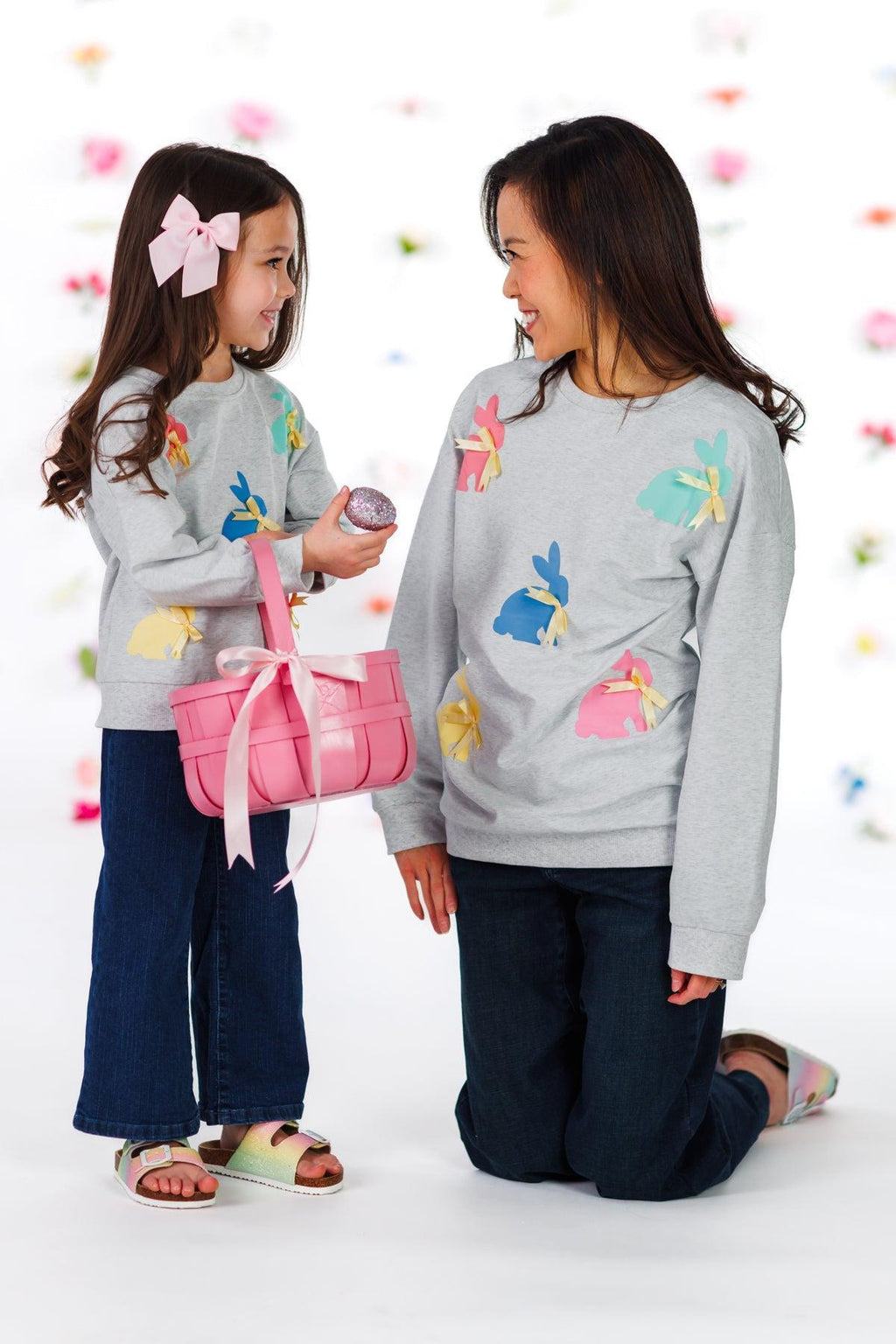 Mom & Me - Gray Bunny Bows Top | Sparkle in Pink