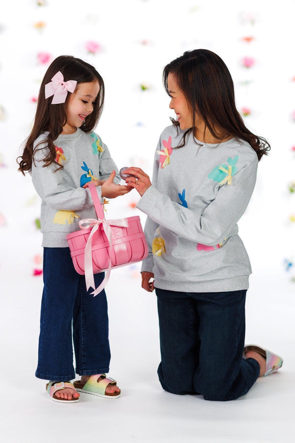 Mom & Me - Gray Bunny Bows Top | Sparkle in Pink