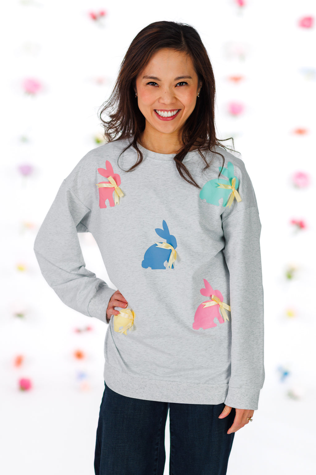 Mom & Me - Gray Bunny Bows Top | Sparkle in Pink