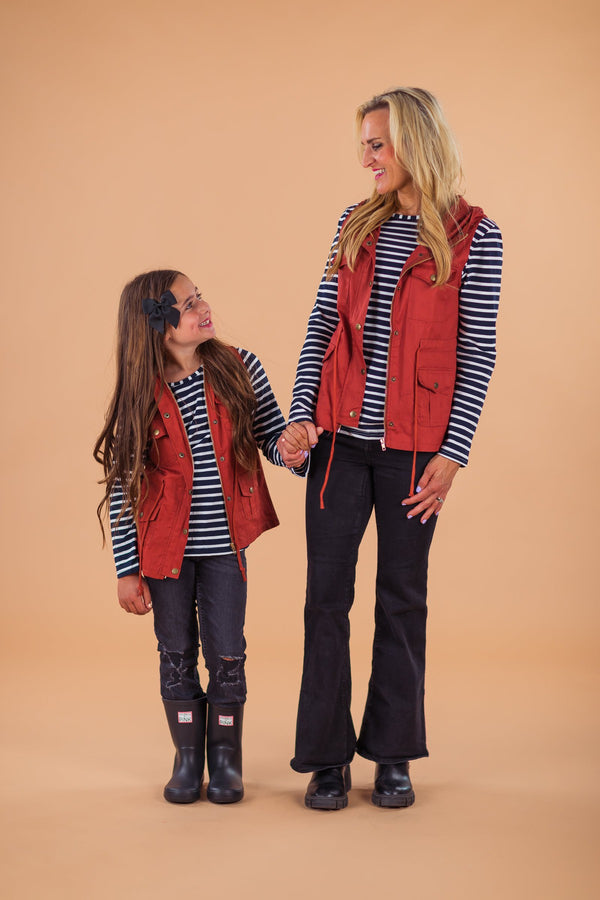Mom & Me - Stripe Vest Set - Rust | Sparkle in Pink