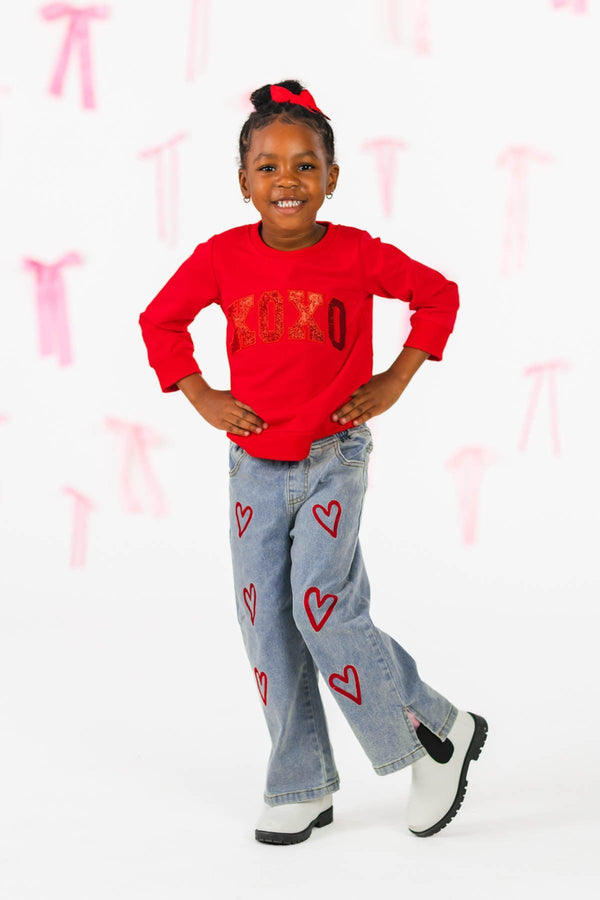 "XOXO" Heart Denim Pant Set