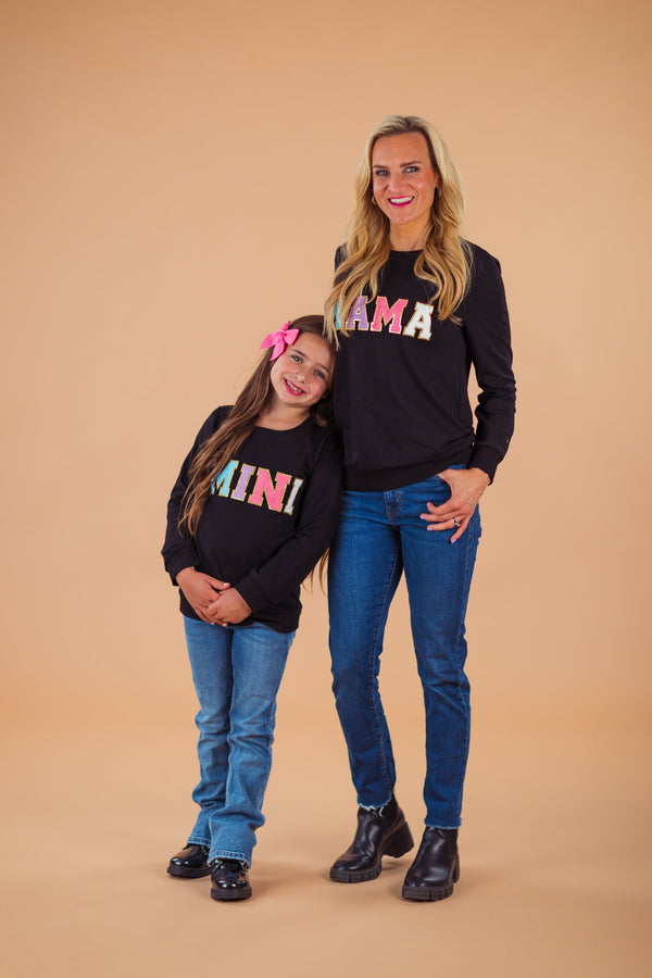Mom & Me - "Mama & Mini" Black Chenille Patch Top | Sparkle in Pink
