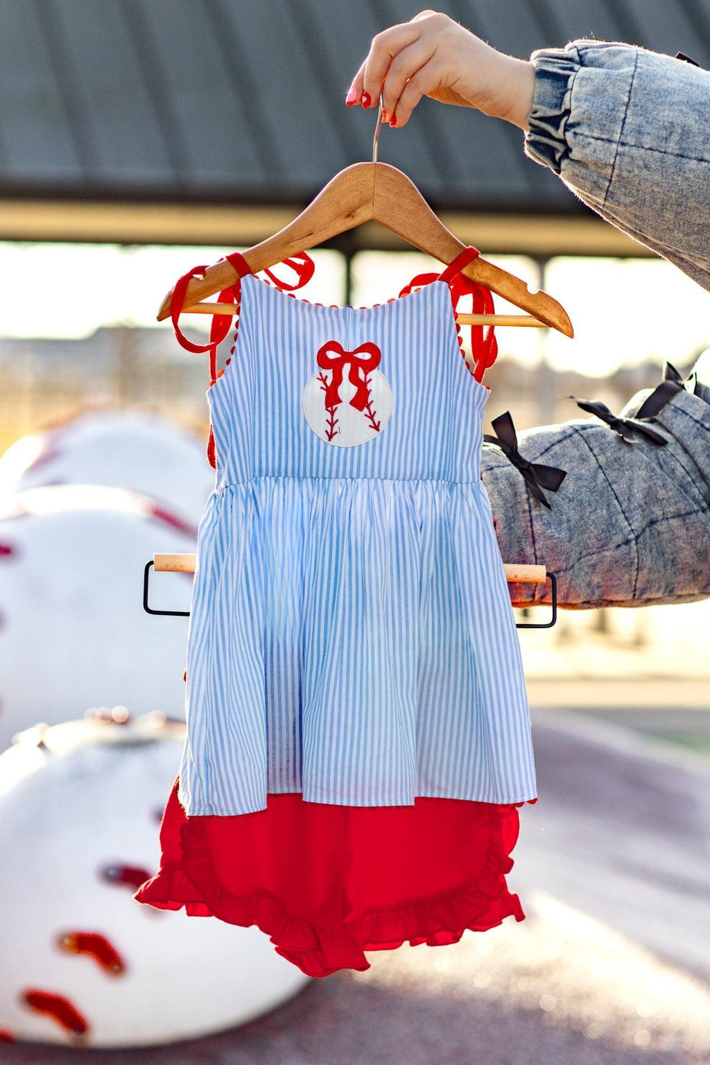 Blue & Red Striped Baseball Short Set | Sparkle in Pink