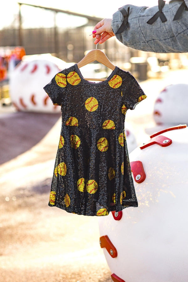 Black Sequin Softball Dress | Sparkle in Pink