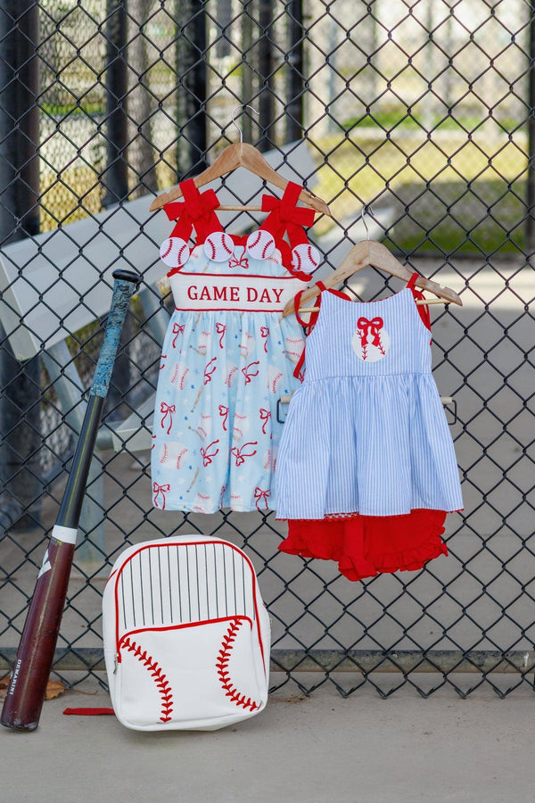 Blue & Red Striped Baseball Short Set | Sparkle in Pink