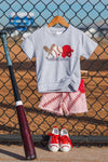 "Baseball Season" Gray & Red Ombre Denim Short Set | Sparkle in Pink