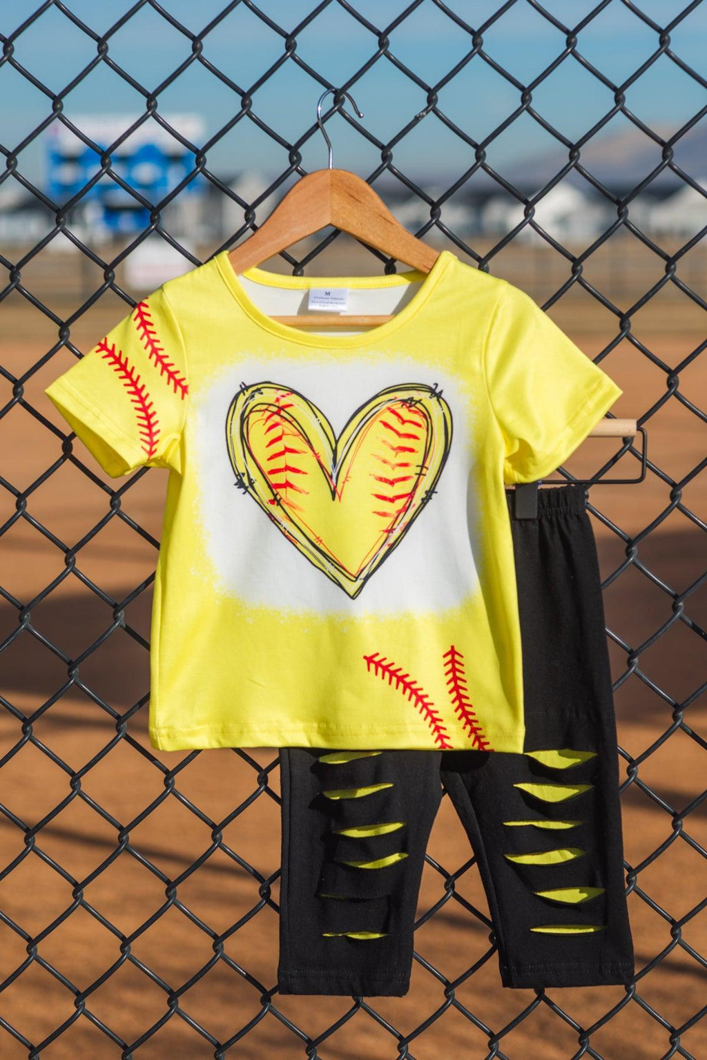 Softball Heart Distressed Capri Set | Sparkle in Pink