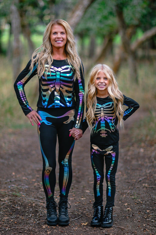 Mom & Me - Holographic Skeleton Costume Set - Sparkle in Pink