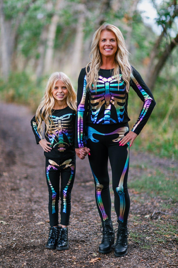 Mom & Me - Holographic Skeleton Costume Set - Sparkle in Pink