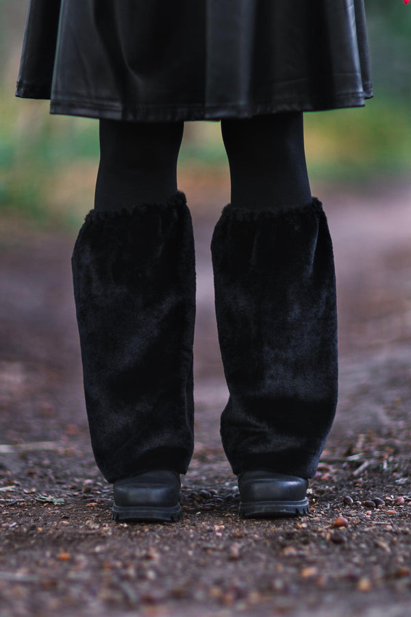 Mom & Me - Fuzzy Black Leg Warmers - Sparkle in Pink