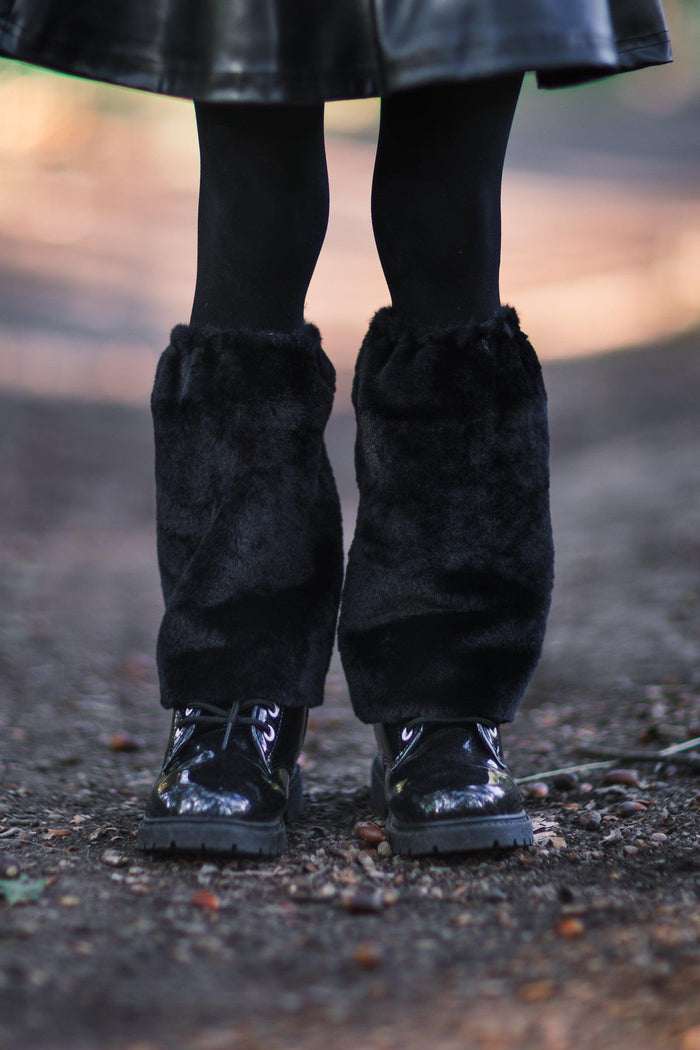 Mom & Me - Fuzzy Black Leg Warmers - Sparkle in Pink