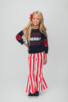 "Merry" Stripe Denim Bell Bottom Set - Sparkle in Pink