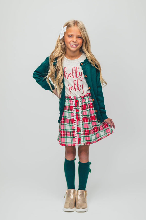 "Holly Jolly" Green Sweater Skirt Set - Sparkle in Pink