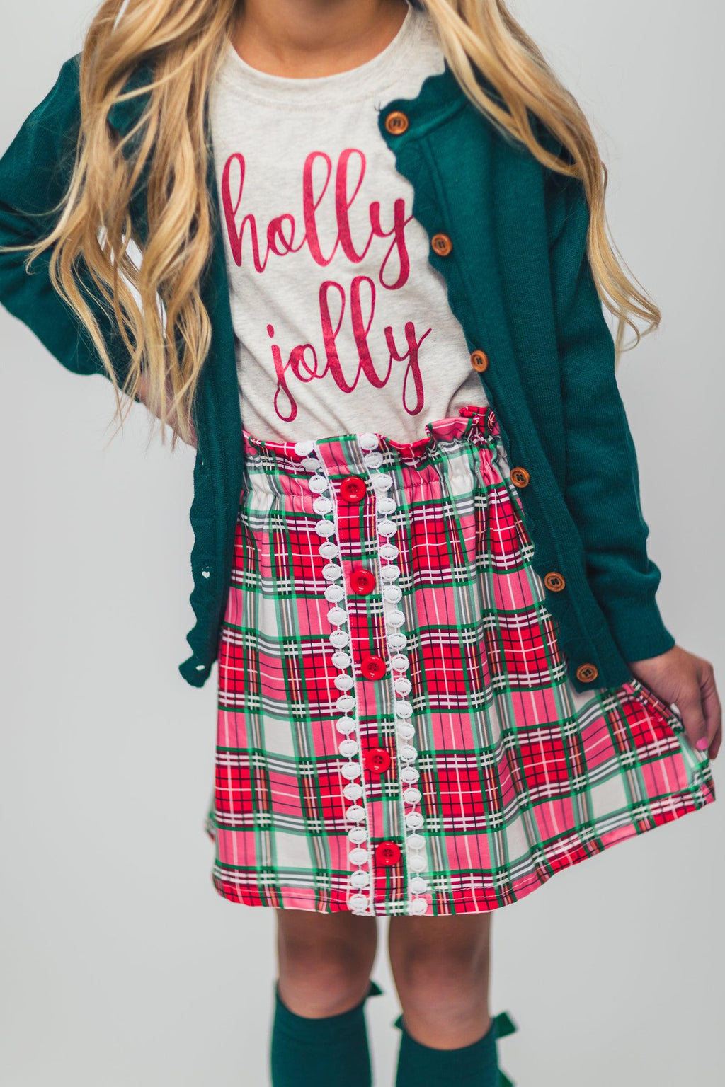 "Holly Jolly" Green Sweater Skirt Set - Sparkle in Pink