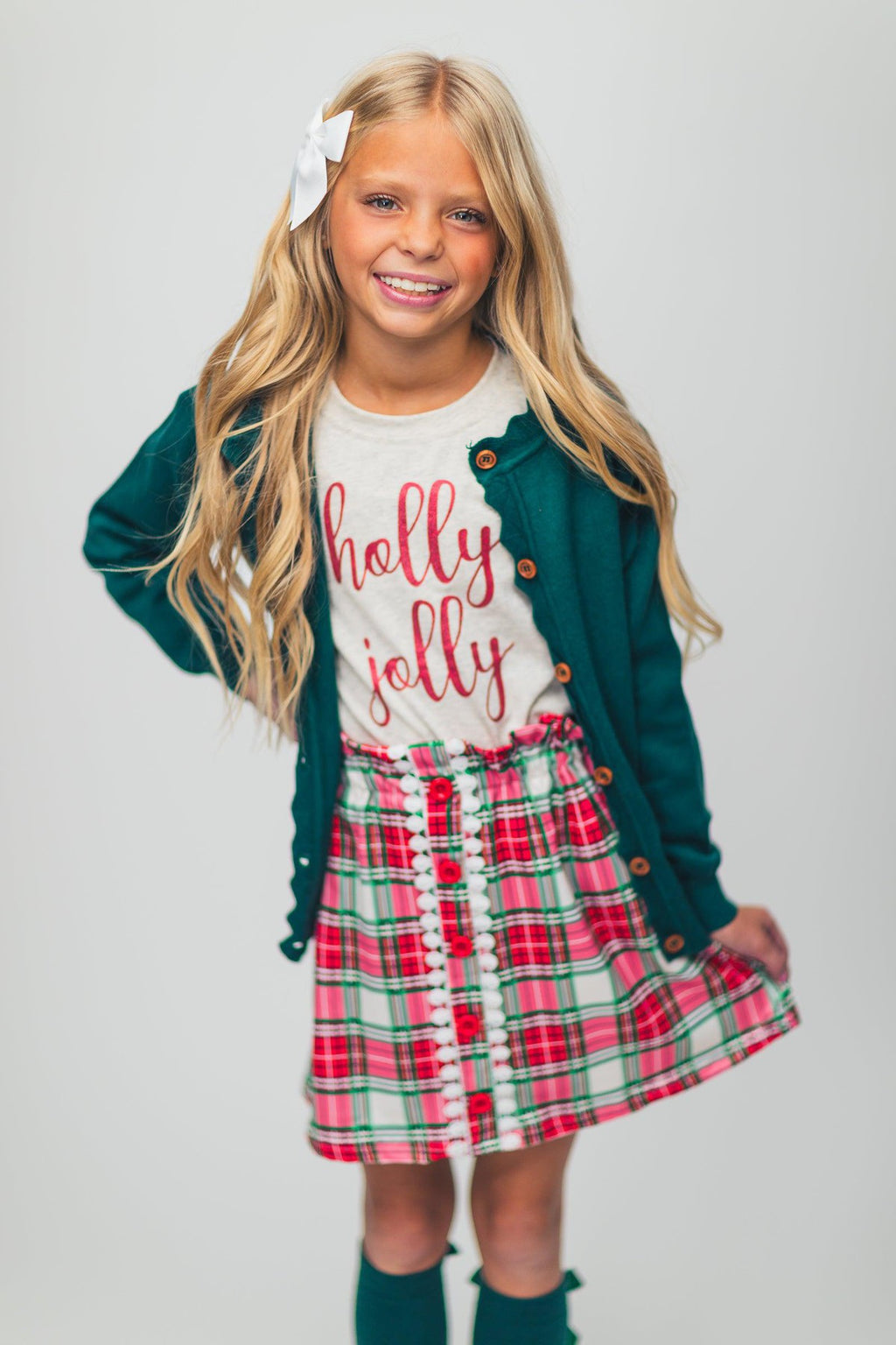 "Holly Jolly" Green Sweater Skirt Set - Sparkle in Pink