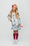 Floral Deer Bell Sleeve Dress - Sparkle in Pink