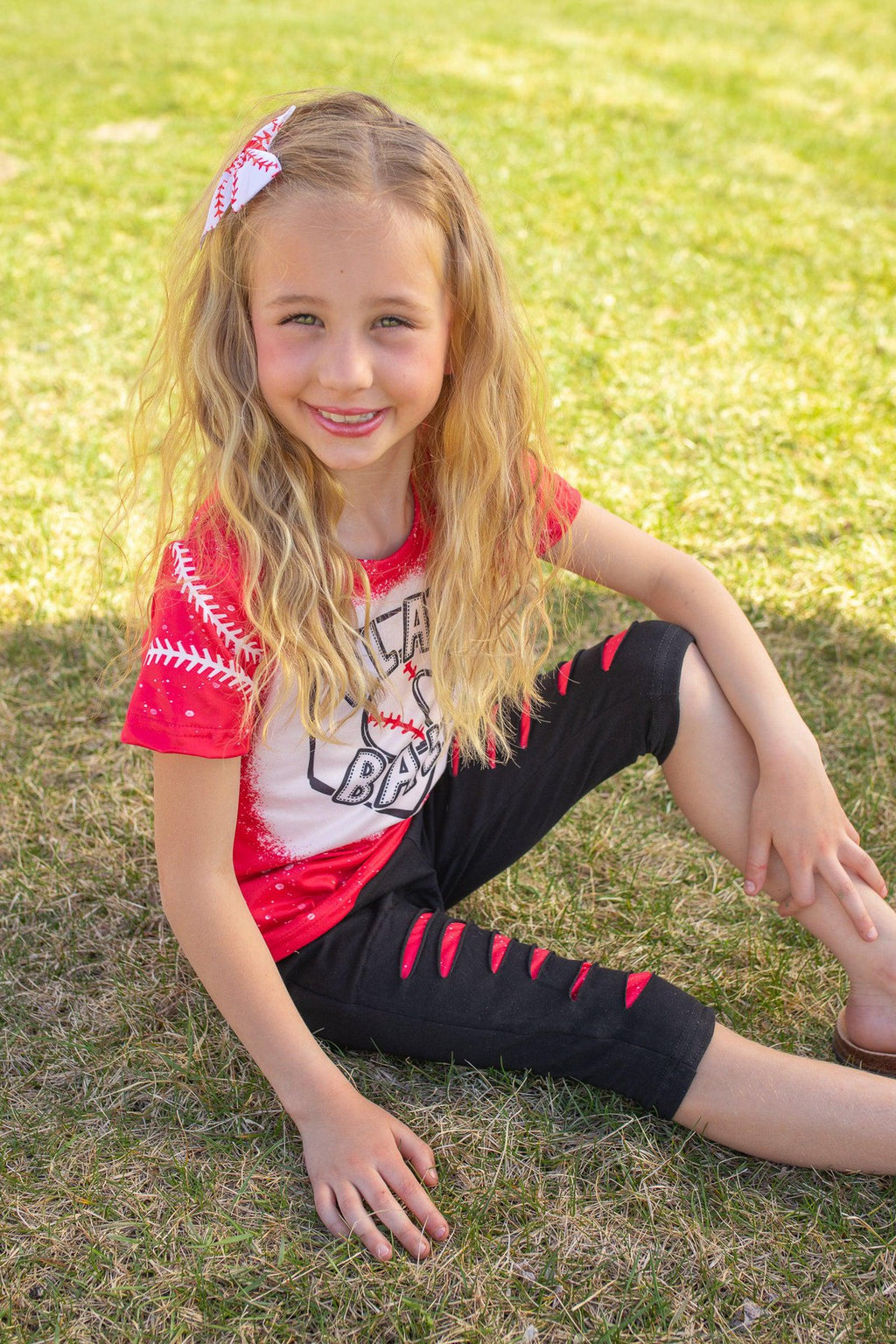 "Play Ball" Distressed Capri Set - Sparkle in Pink