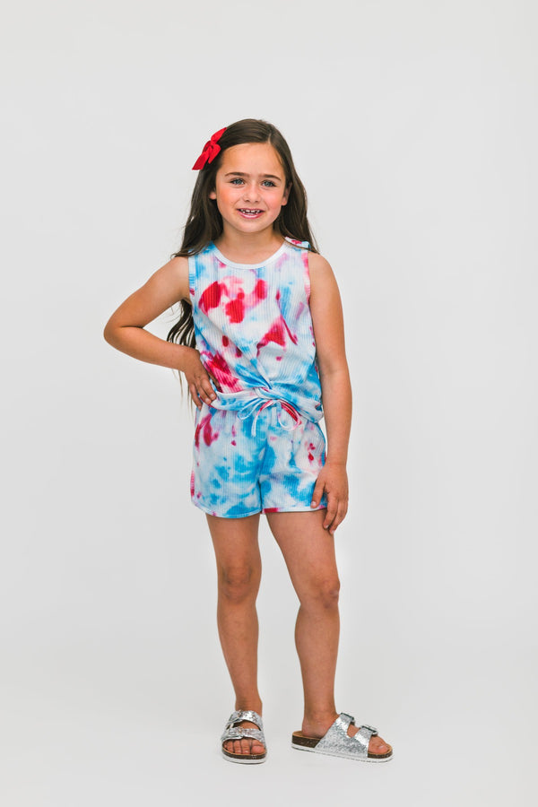 Red White & Blue Tie Dye Short Set - Sparkle in Pink