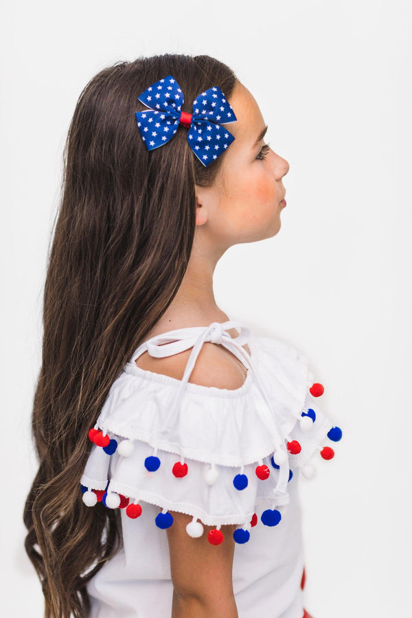 White Pom Pom Sequin Flag Short Set - Sparkle in Pink