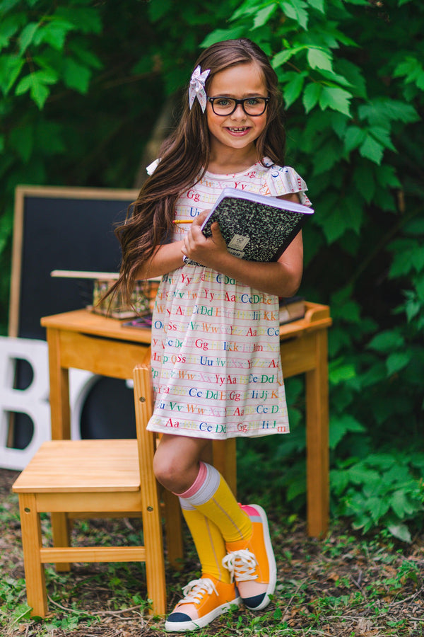 White Alphabet Dress - Sparkle in Pink