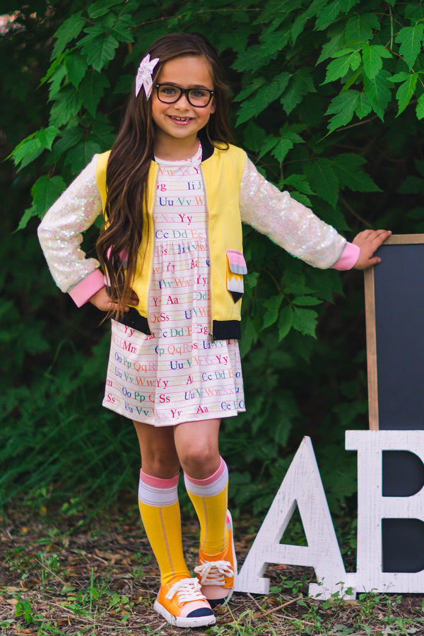 Yellow Pencil Sequin Jacket - Sparkle in Pink