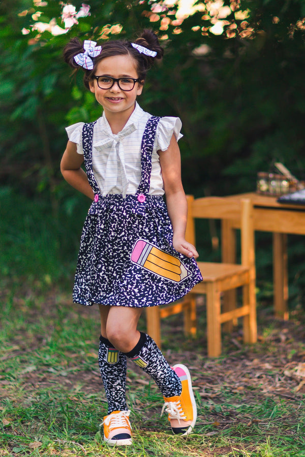 Composition Notebook Suspender Skirt Set - Sparkle in Pink