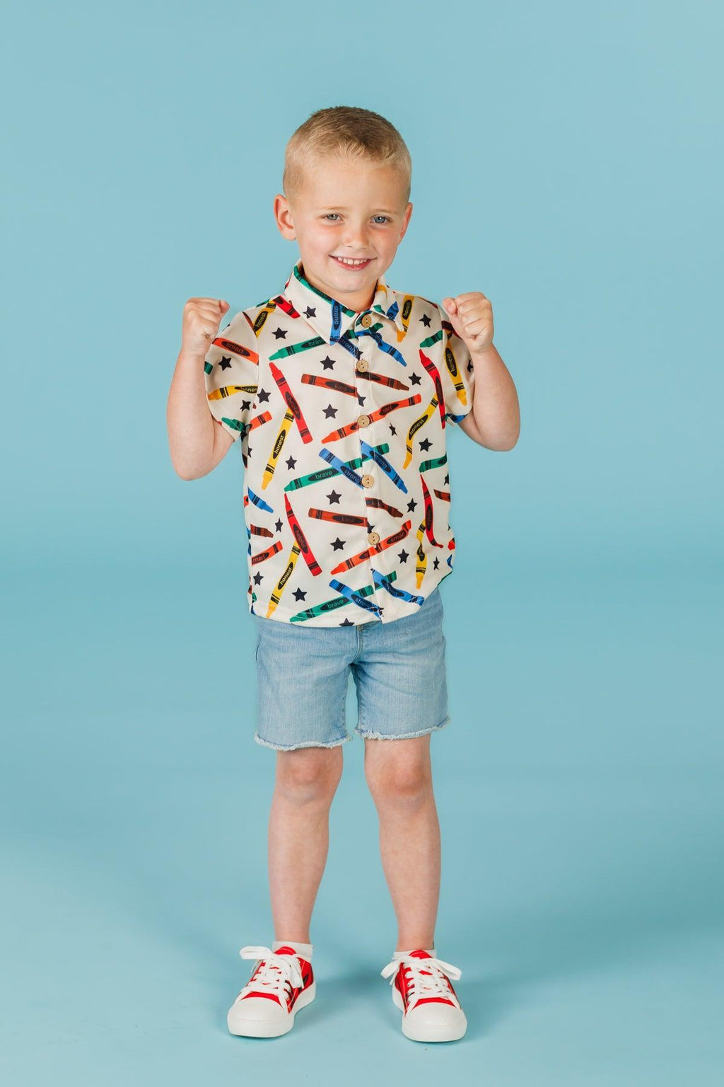 Crayons & Stars Button Down Top | Sparkle in Pink