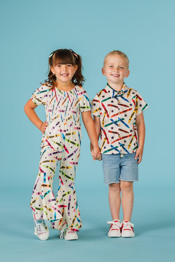 Crayons & Stars Flare Jumpsuit | Sparkle in Pink