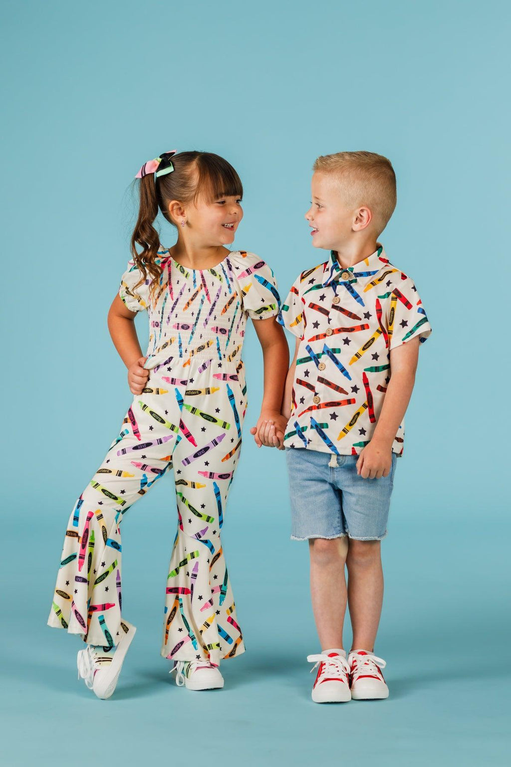 Crayons & Stars Button Down Top | Sparkle in Pink