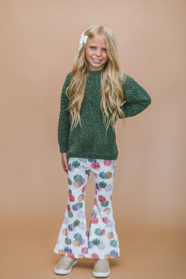 Green Sweater Pumpkin Bell Bottom Set - Sparkle in Pink