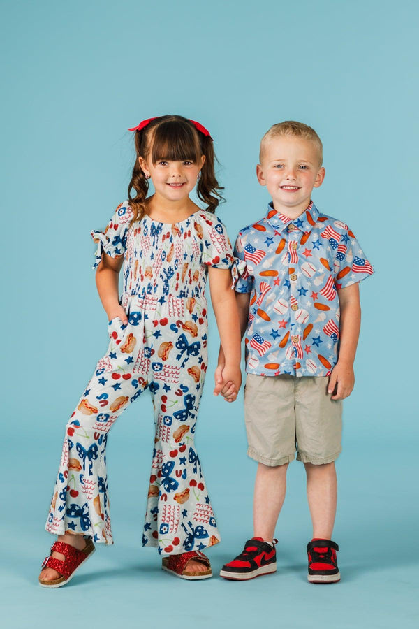 American Summer Baseball Button Down | Sparkle in Pink