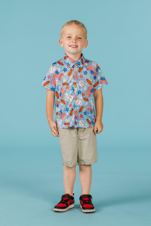 American Summer Baseball Button Down | Sparkle in Pink