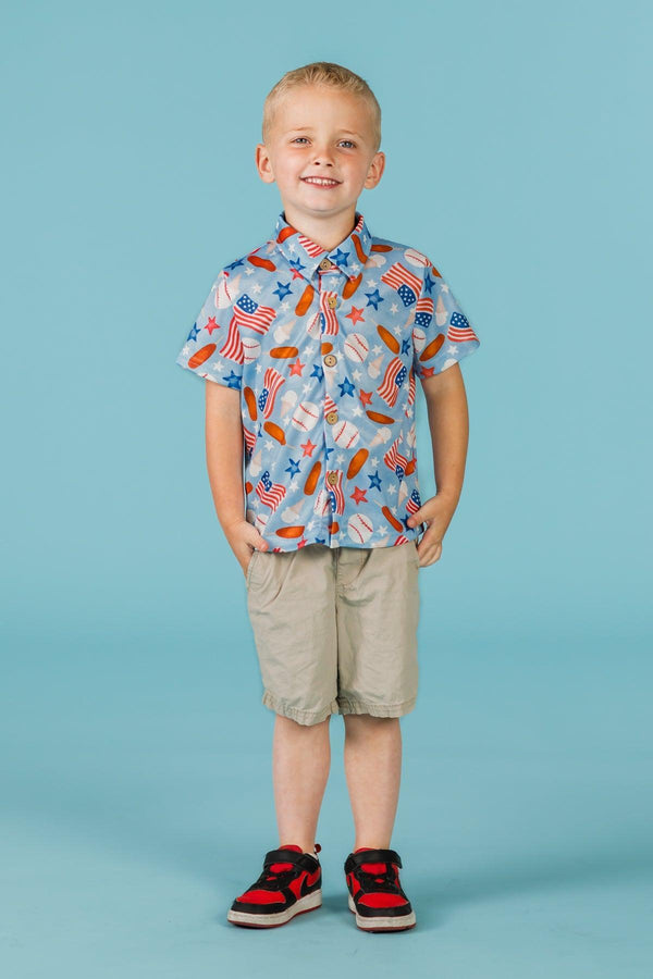 American Summer Baseball Button Down | Sparkle in Pink