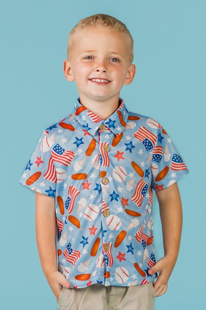 American Summer Baseball Button Down | Sparkle in Pink