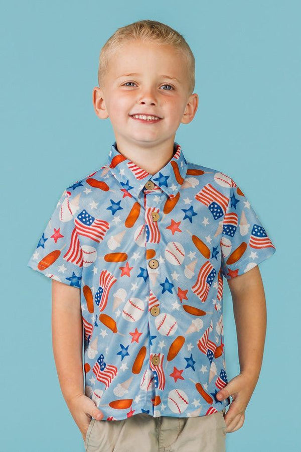 American Summer Baseball Button Down | Sparkle in Pink