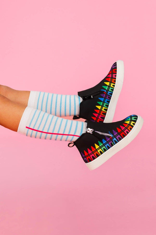 Rainbow Crayon Sneaker Booties | Sparkle in Pink