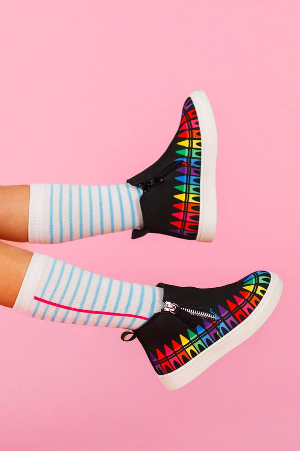 Rainbow Crayon Sneaker Booties | Sparkle in Pink