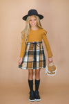 Tan Plaid Long Sleeve Dress - Sparkle in Pink