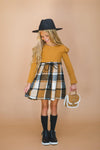 Tan Plaid Long Sleeve Dress - Sparkle in Pink