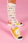 White Alphabet Knee High Socks | Sparkle in Pink