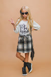 "Be Kind" Cream & Plaid Skirt Set - Sparkle in Pink