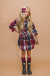 Burgundy & Navy Plaid Flannel Dress - Sparkle in Pink