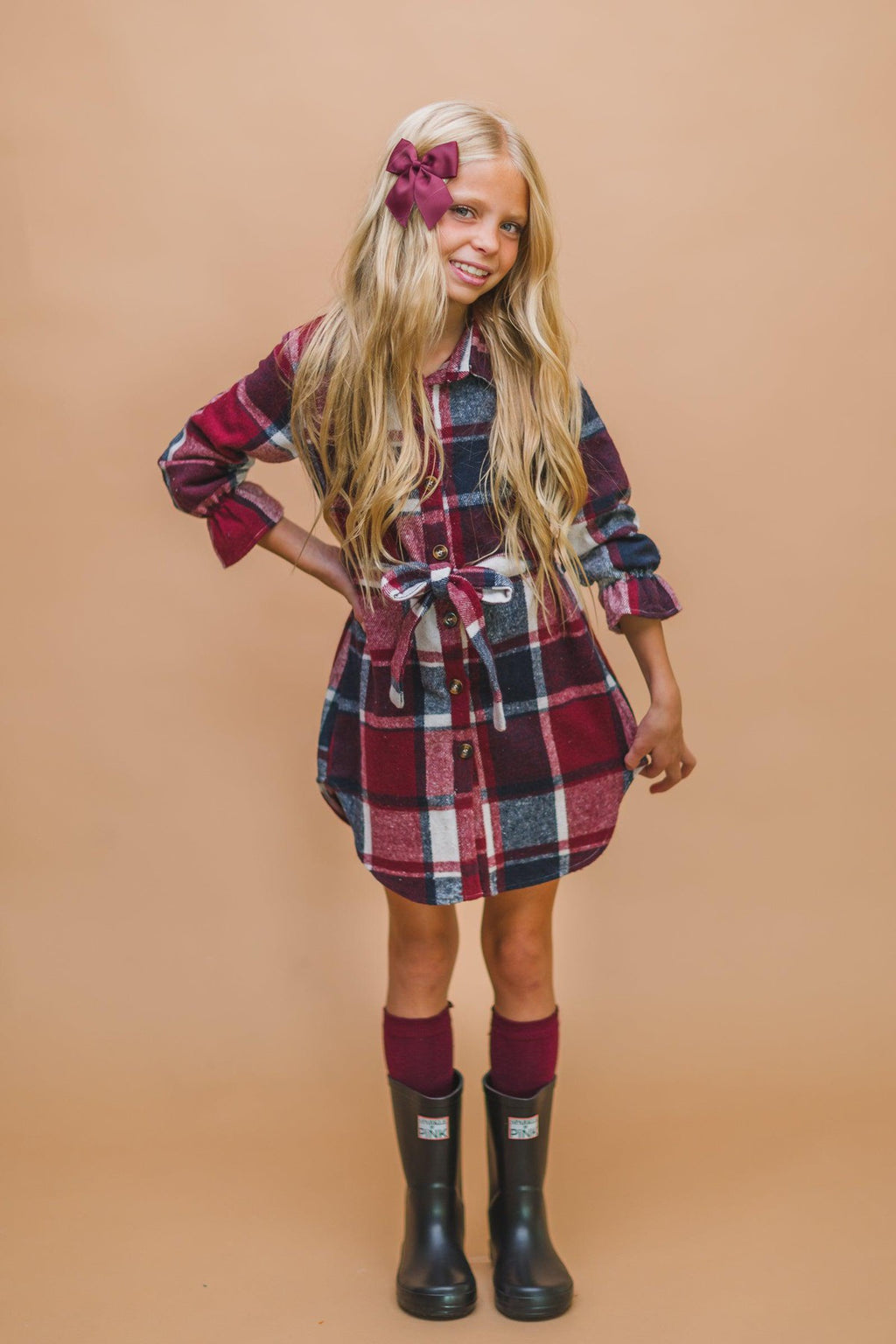 Burgundy & Navy Plaid Flannel Dress - Sparkle in Pink