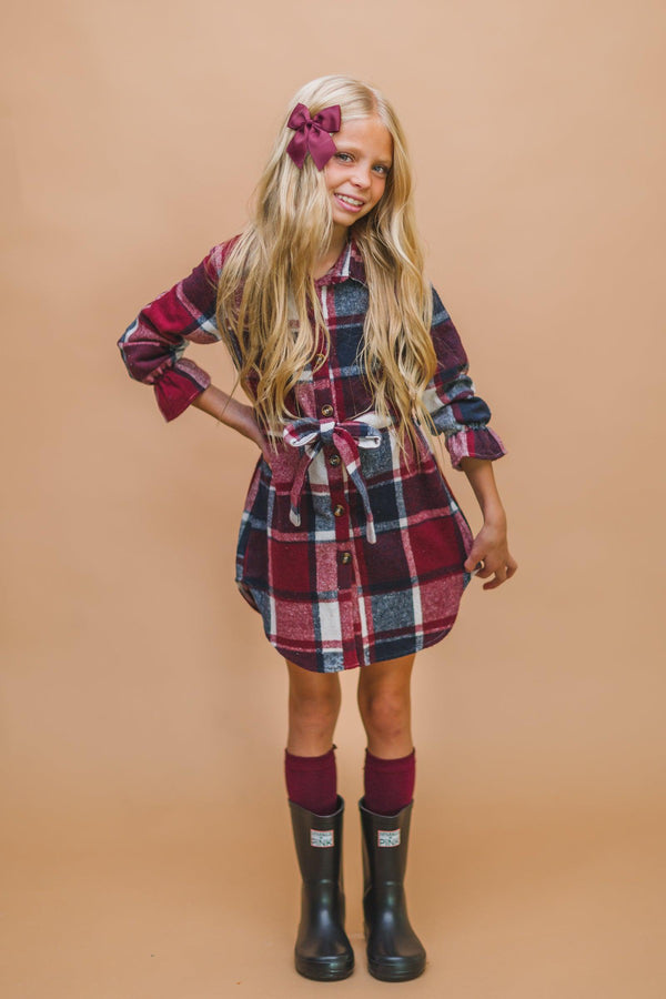 Burgundy & Navy Plaid Flannel Dress - Sparkle in Pink