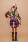 Burgundy & Navy Plaid Flannel Dress - Sparkle in Pink
