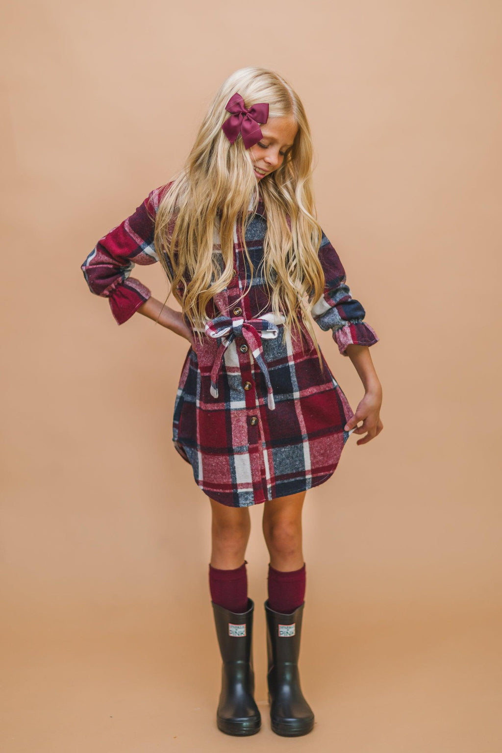 Burgundy & Navy Plaid Flannel Dress - Sparkle in Pink