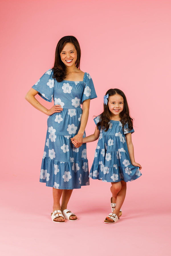 Mom & Me - Faux Denim Flower Dress