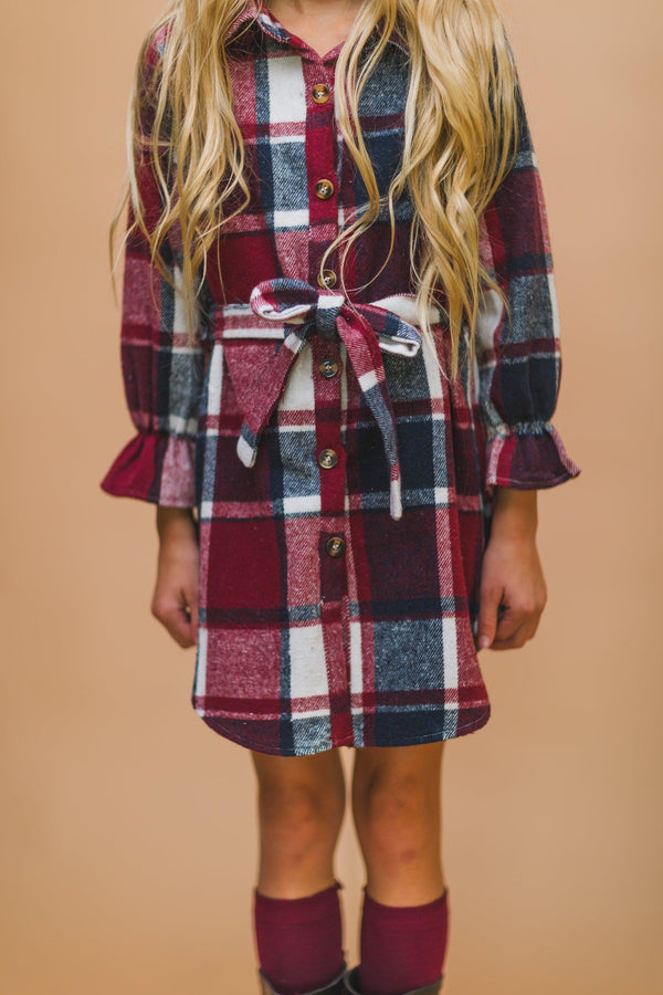 Burgundy & Navy Plaid Flannel Dress - Sparkle in Pink