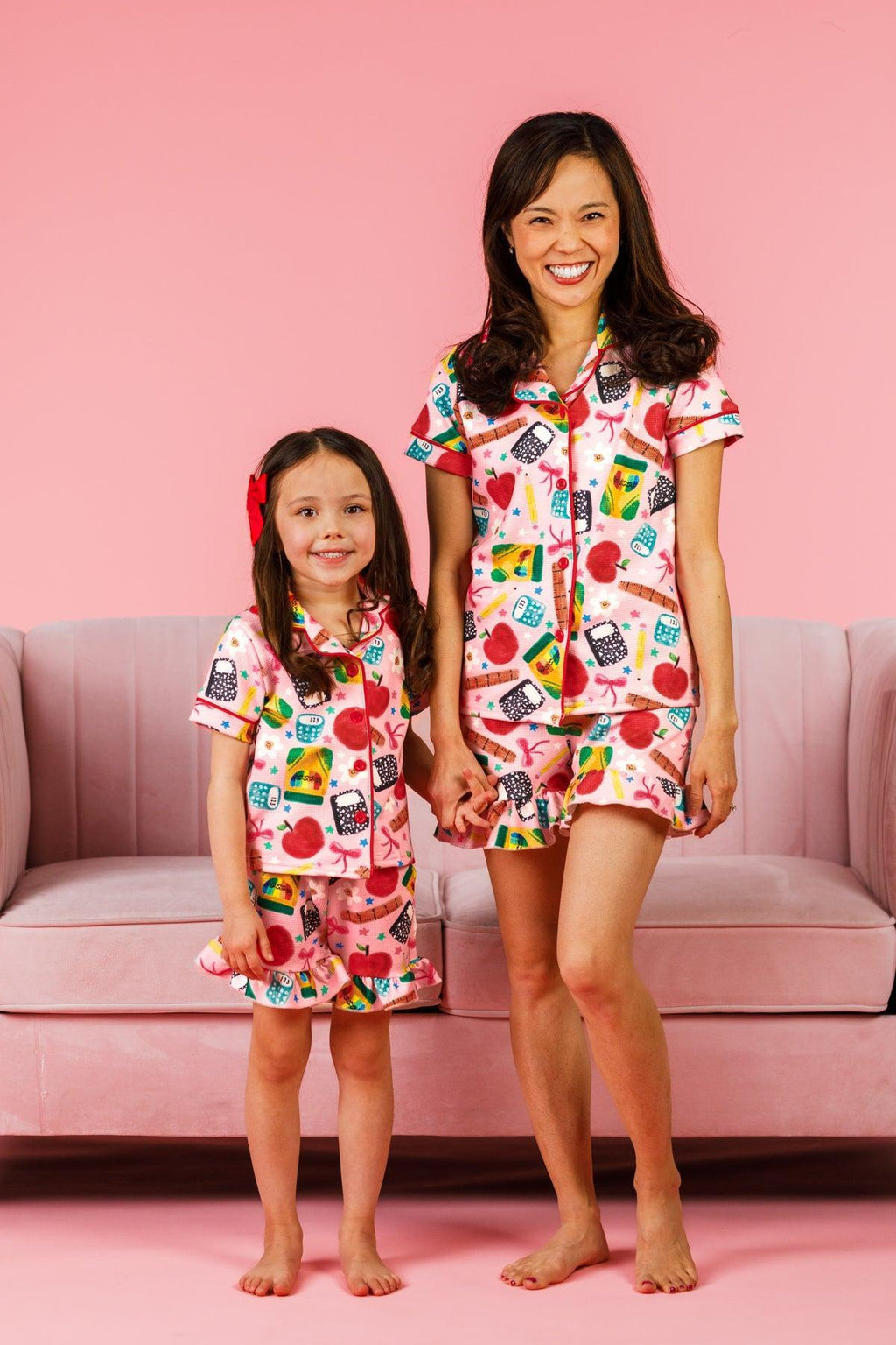 Mom & Me - School Supply Waffle Knit Pajamas | Sparkle in Pink