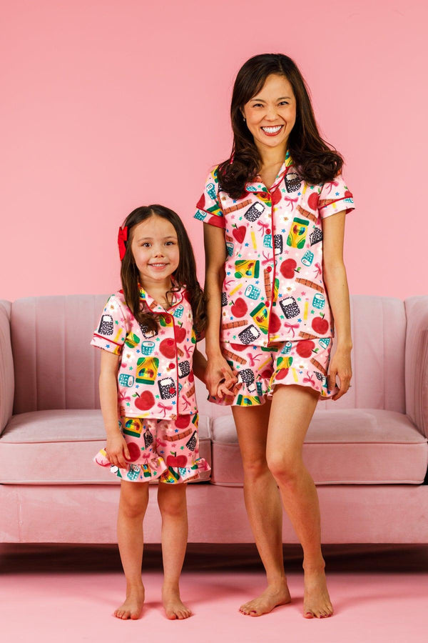 Mom & Me - School Supply Waffle Knit Pajamas | Sparkle in Pink